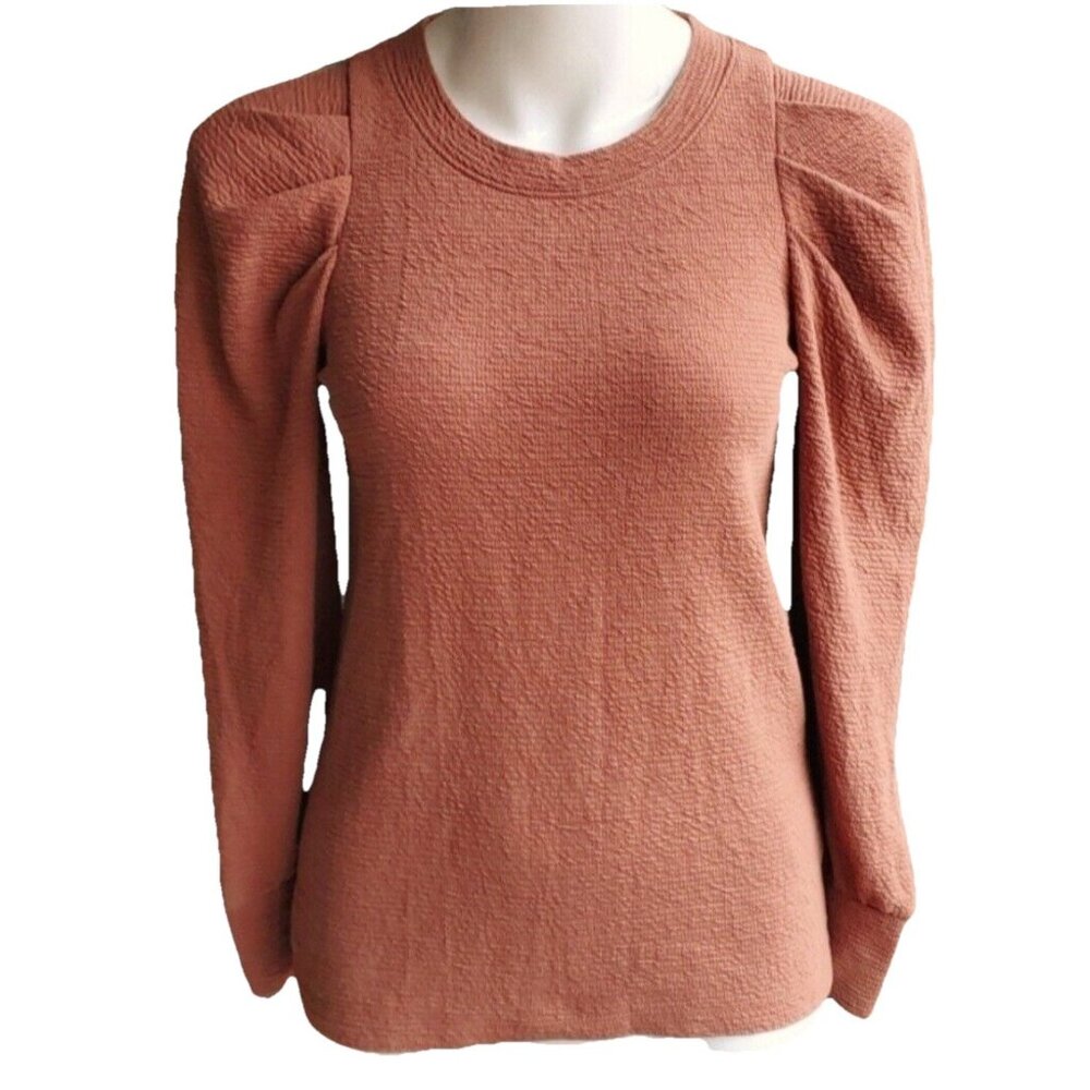 Madewell Pleated Statement Puff Sleeves Dusty Orange Rust Autumn‎ Top Size XS - Picture 2 of 10